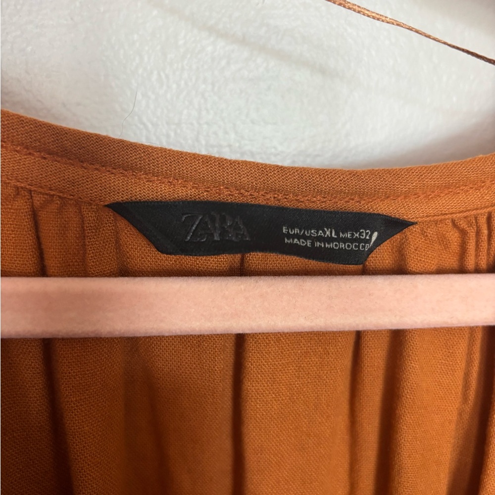 Zara burnt orange linen midi short sleeve Dress - Picture 3 of 7